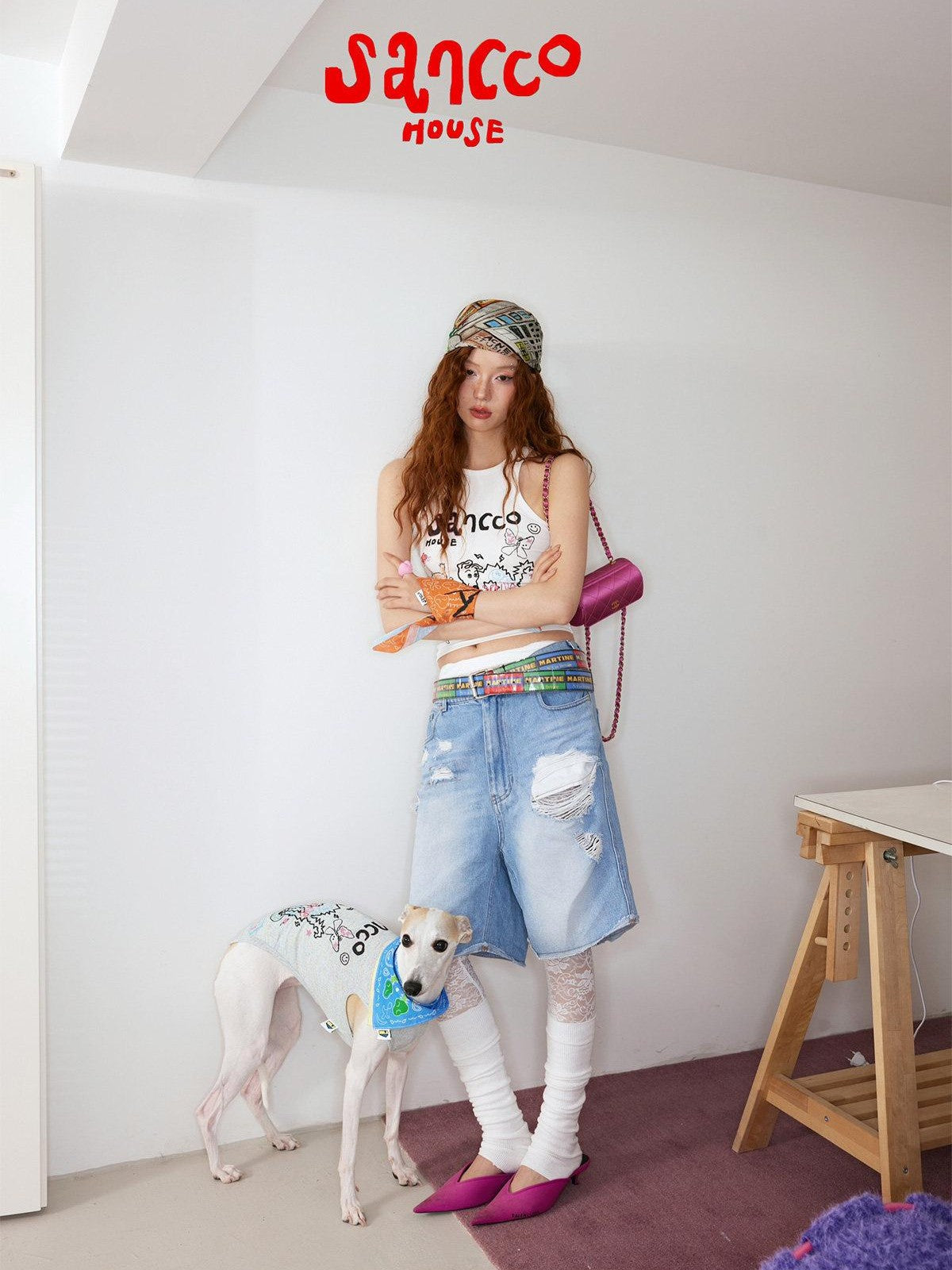 sancco house Skate Graffiti Dog Hand Drawn Print Women&
