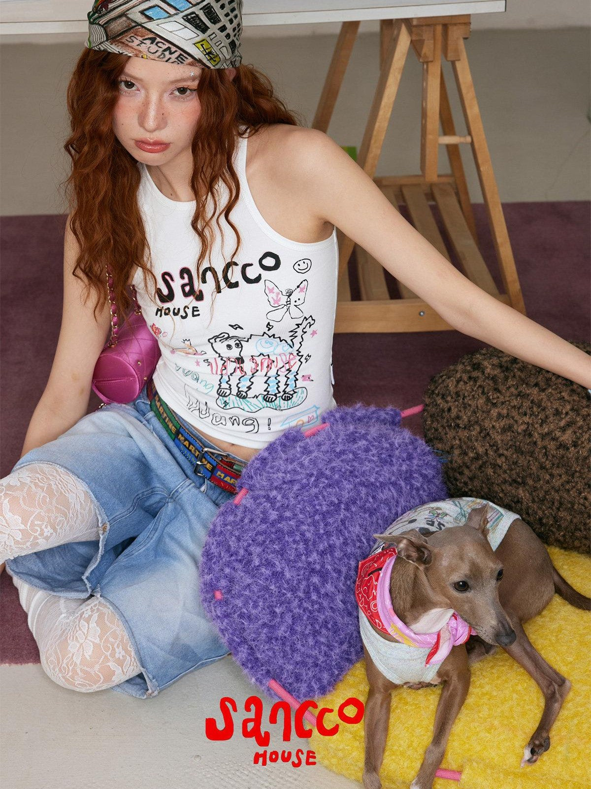 sancco house Skate Graffiti Dog Hand Drawn Print Women&
