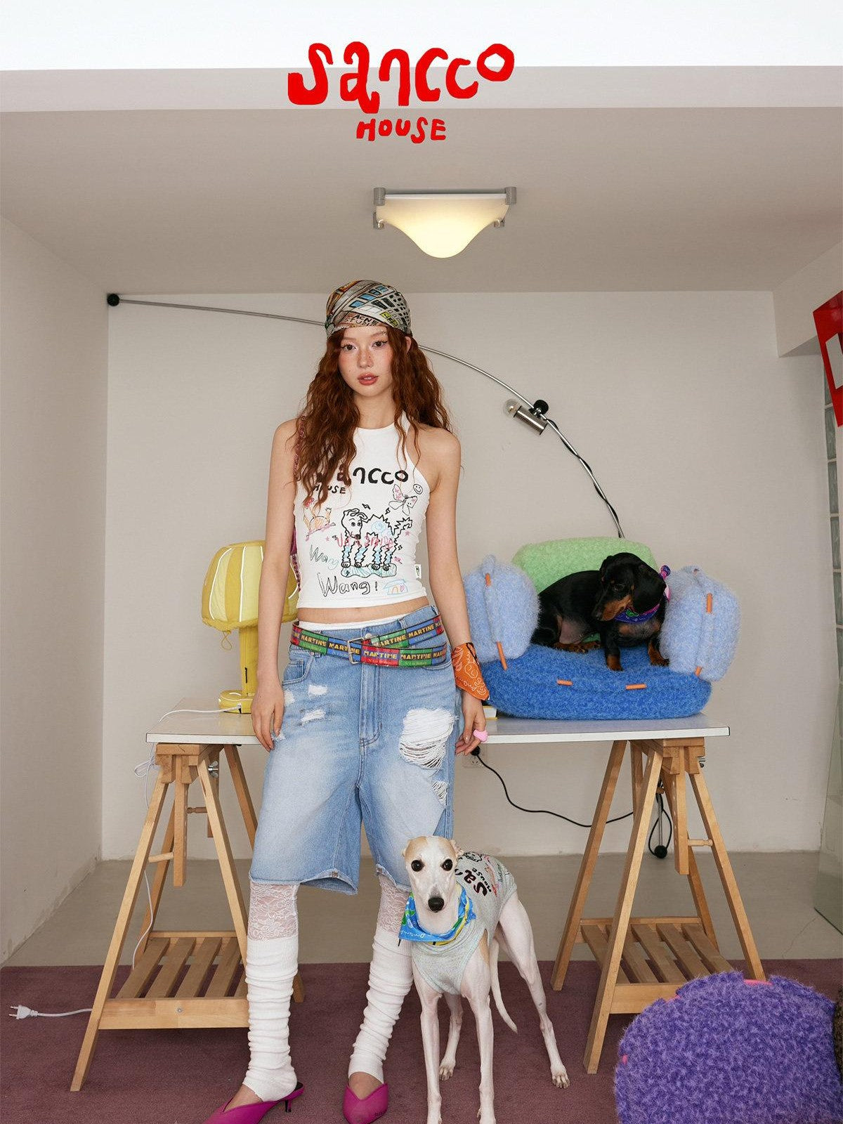 sancco house Skate Graffiti Dog Hand Drawn Print Women&
