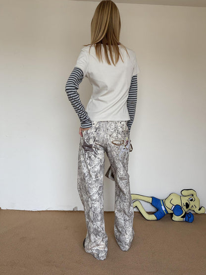 sancco house Snake Print Applique Studded Patchwork Women&
