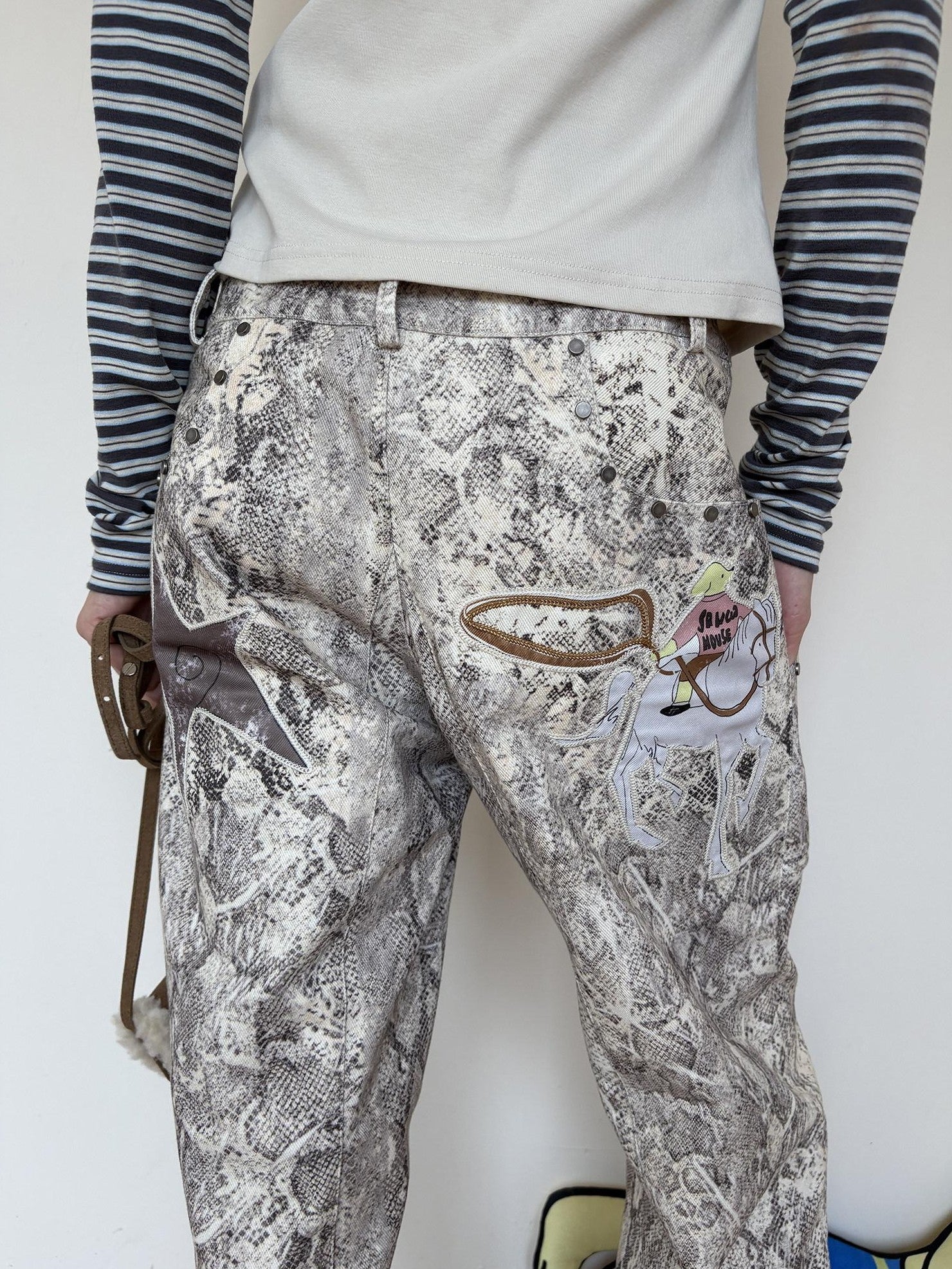 sancco house Snake Print Applique Studded Patchwork Women&