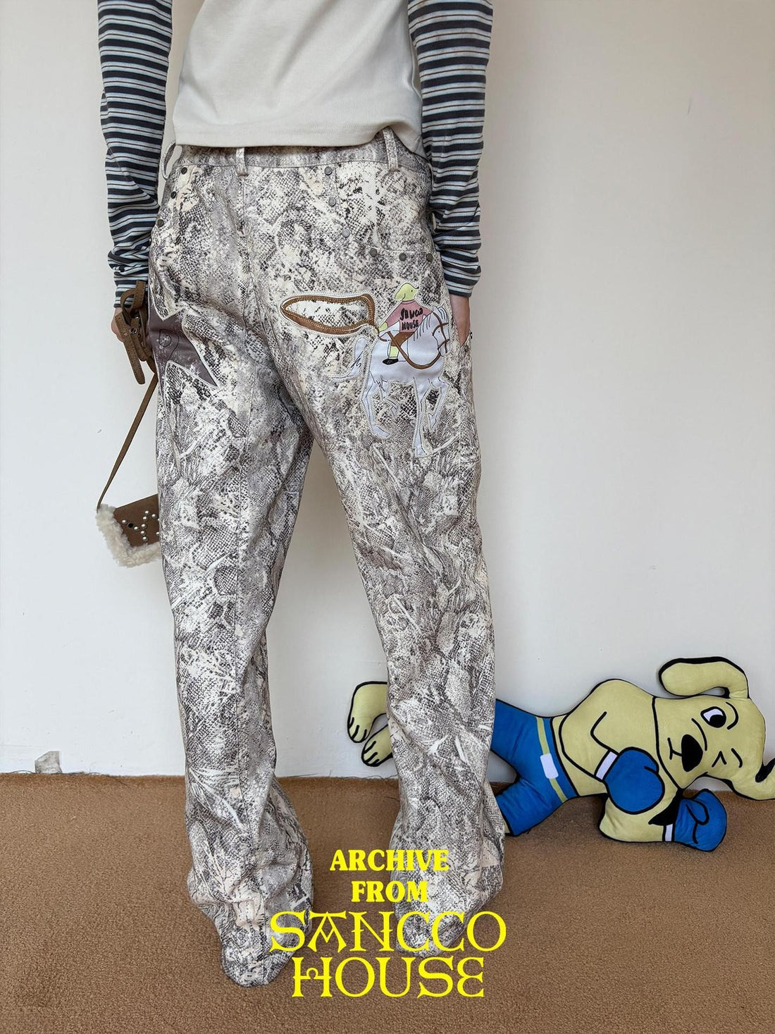 sancco house Snake Print Applique Studded Patchwork Women&