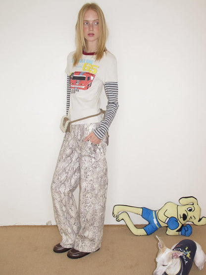 sancco house Snake Print Applique Studded Patchwork Women&