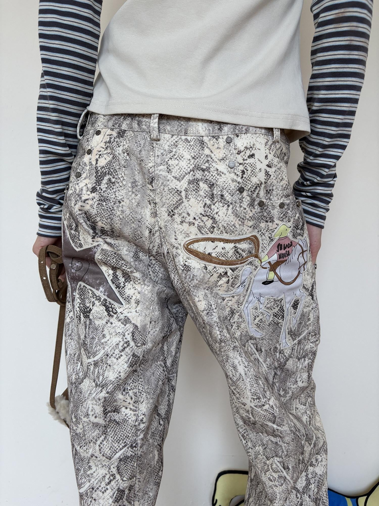sancco house Snake Skin Print Studded Patchwork Women&