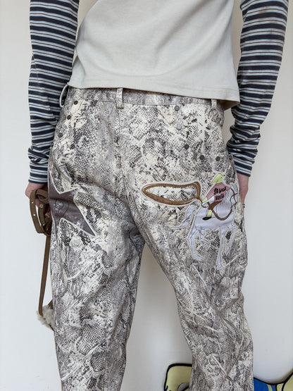 sancco house Snake Skin Print Studded Patchwork Women&