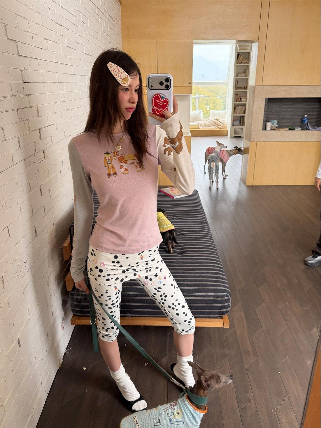 sancco house Spot Print Biker Yoga Tight Mid Thigh Women&