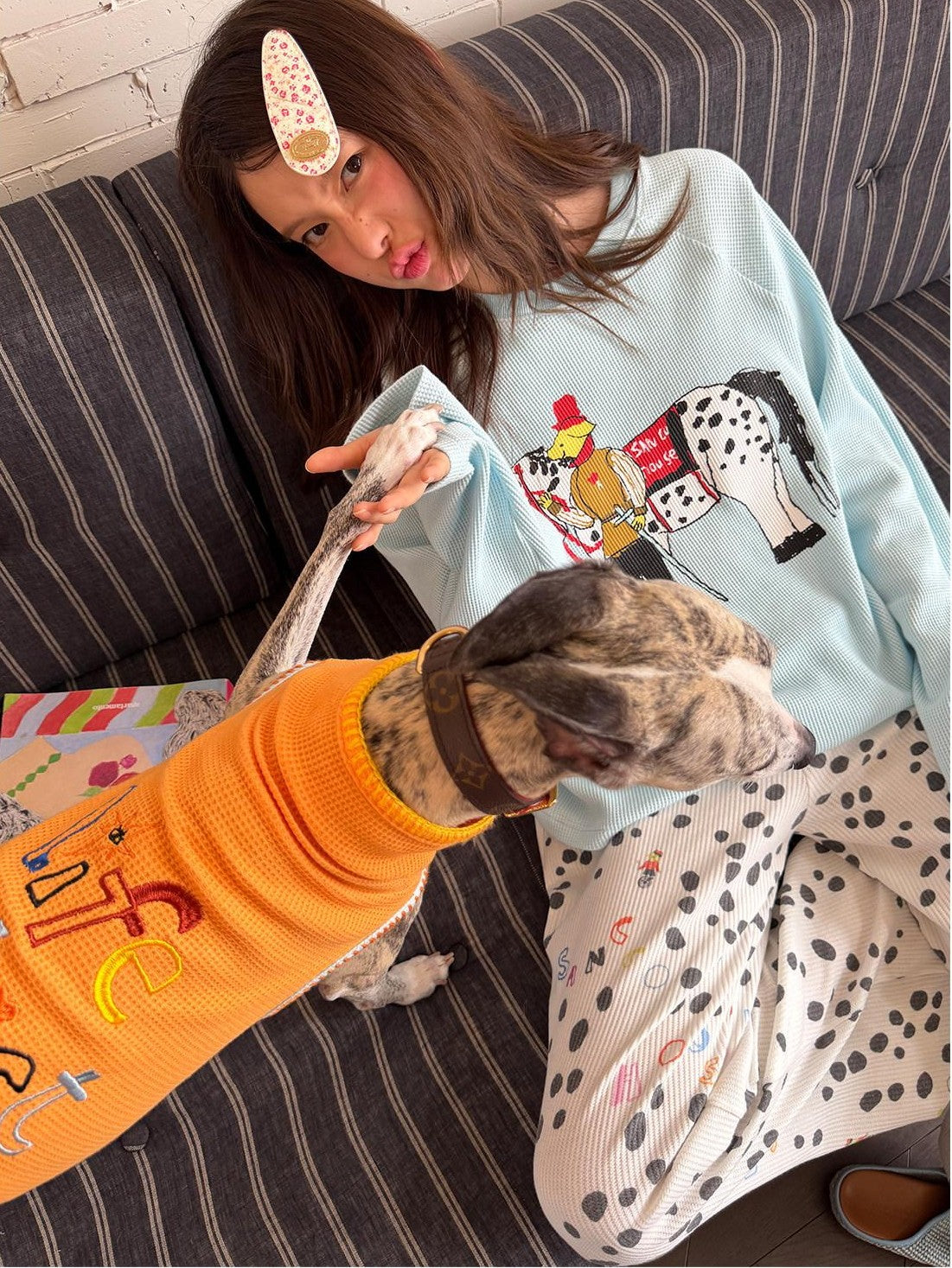sancco house Spotted Puppy Print Long Sleeve Women&