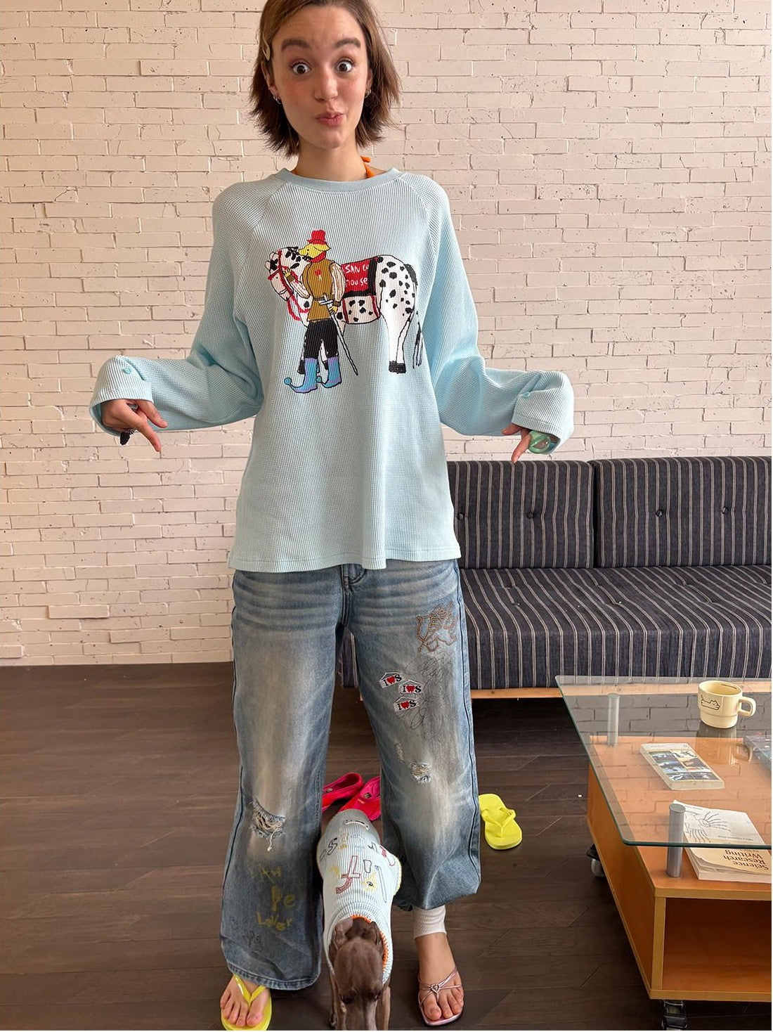 sancco house Spotted Puppy Print Long Sleeve Women&
