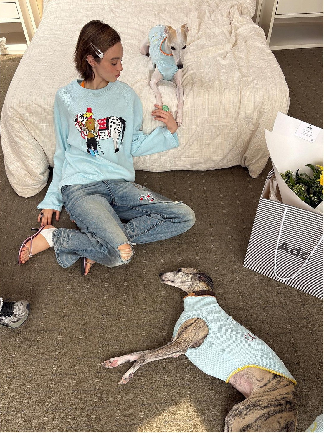 sancco house Spotted Puppy Print Long Sleeve Women&