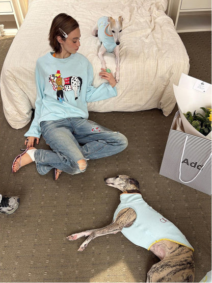 sancco house Spotted Puppy Print Long Sleeve Women&