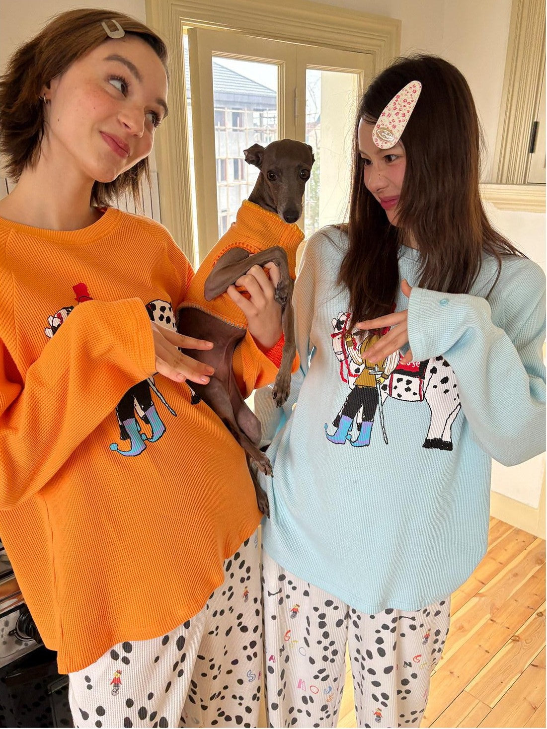 sancco house Spotted Puppy Print Long Sleeve Women&