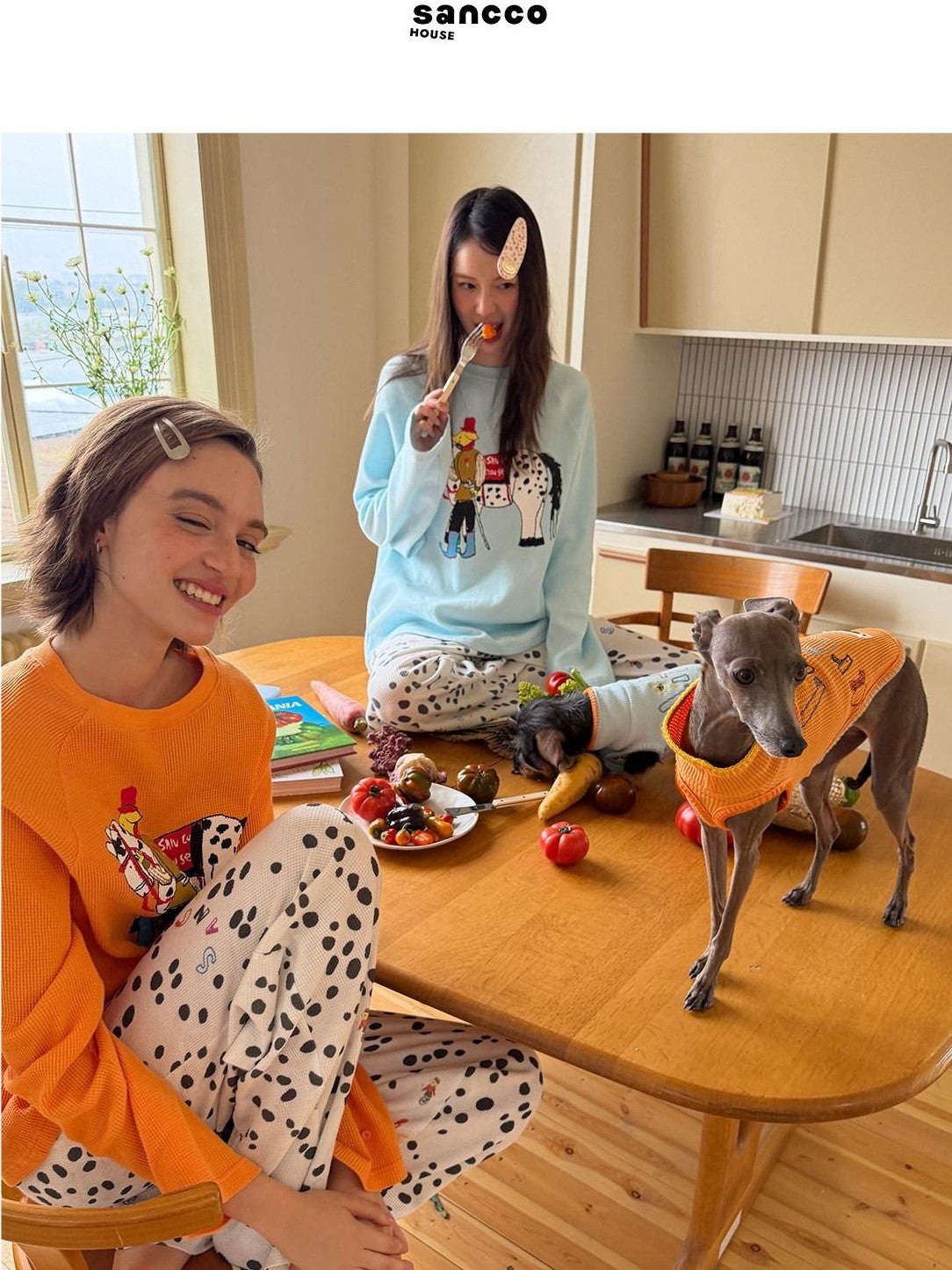 sancco house Spotted Puppy Print Long Sleeve Women&