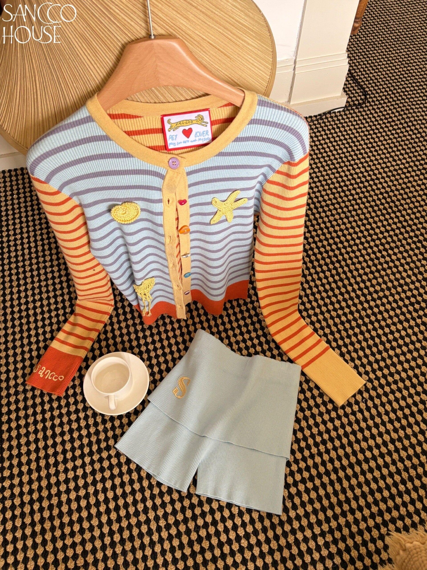 sancco house Starfish Striped Colorblock Cardigan Women&