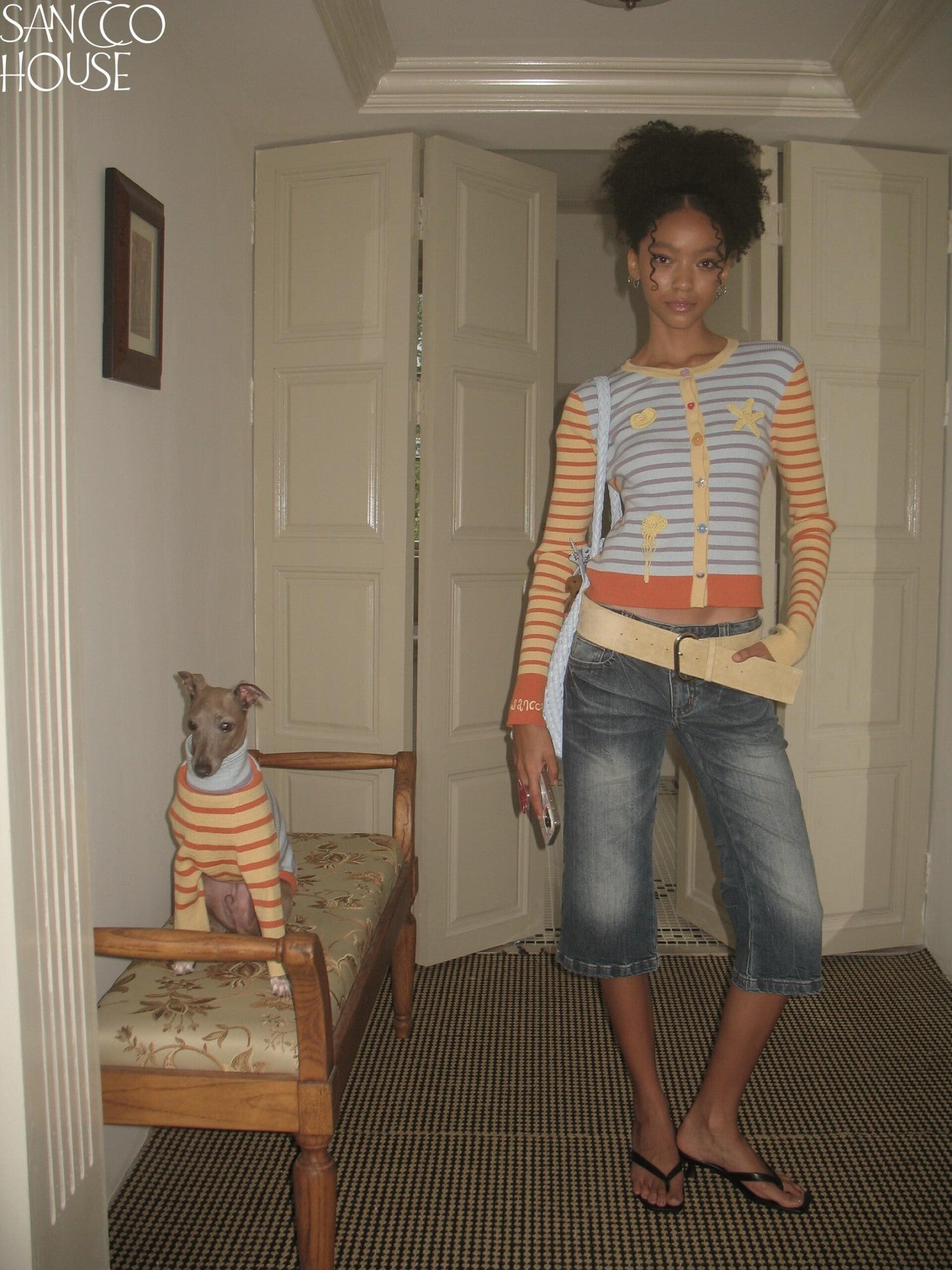 sancco house Starfish Striped Colorblock Cardigan Women&