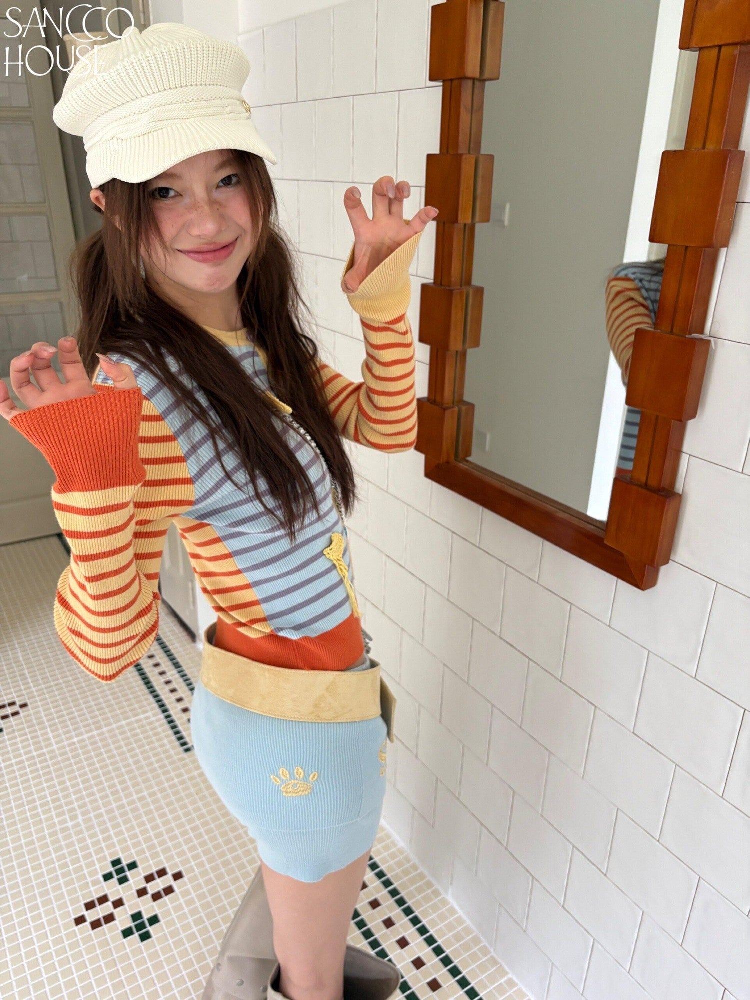 sancco house Starfish Striped Colorblock Cardigan Women&