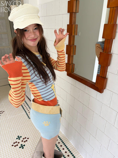 sancco house Starfish Striped Colorblock Cardigan Women&