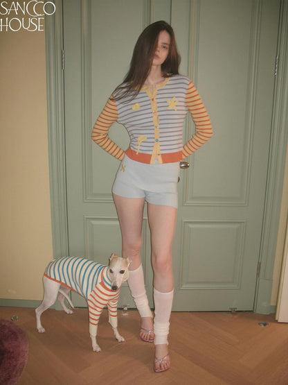 sancco house Starfish Striped Colorblock Cardigan Women&