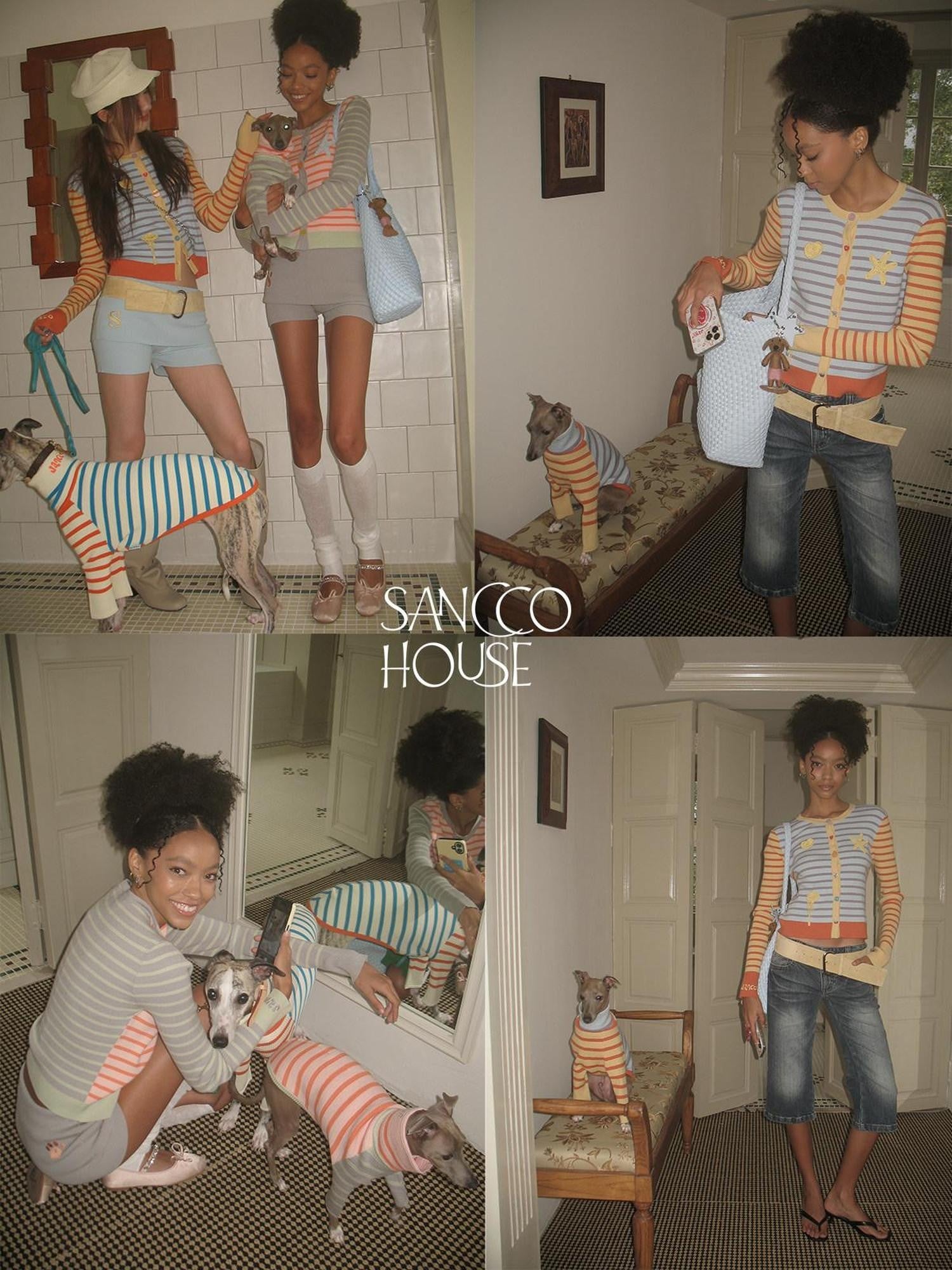 sancco house Starfish Striped Colorblock Cardigan Women&