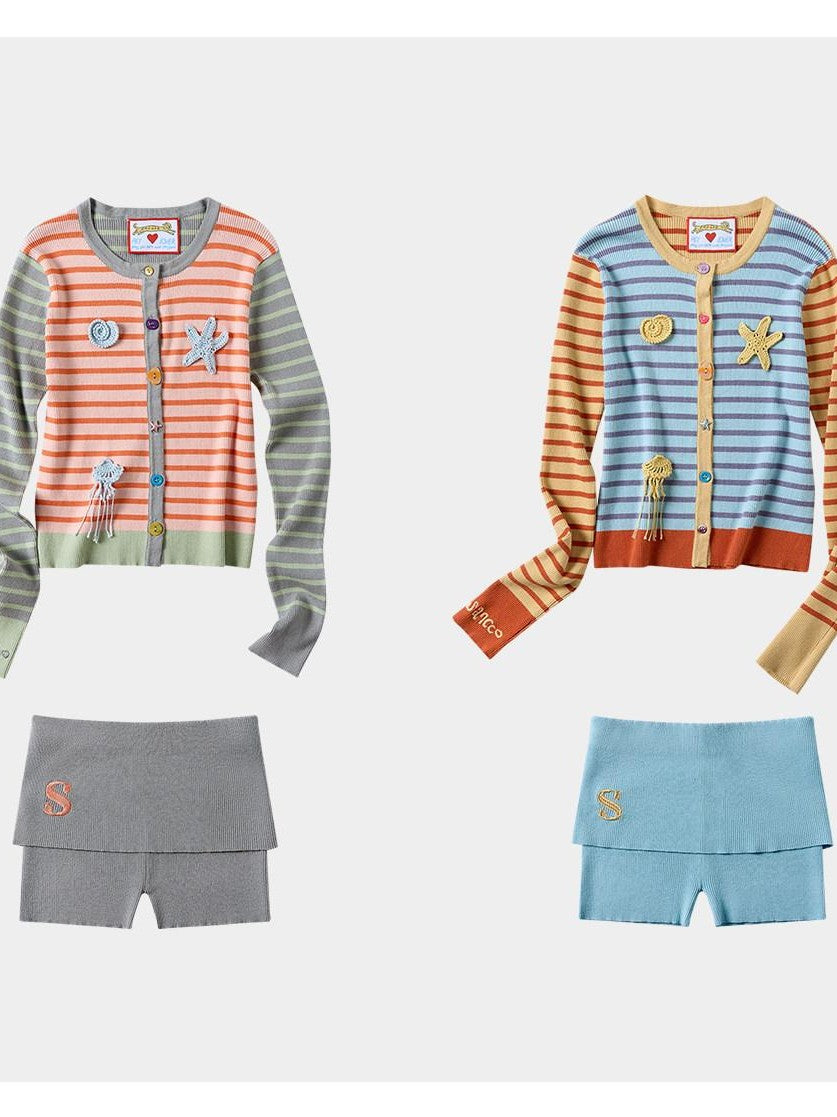 sancco house Starfish Striped Colorblock Cardigan Women&