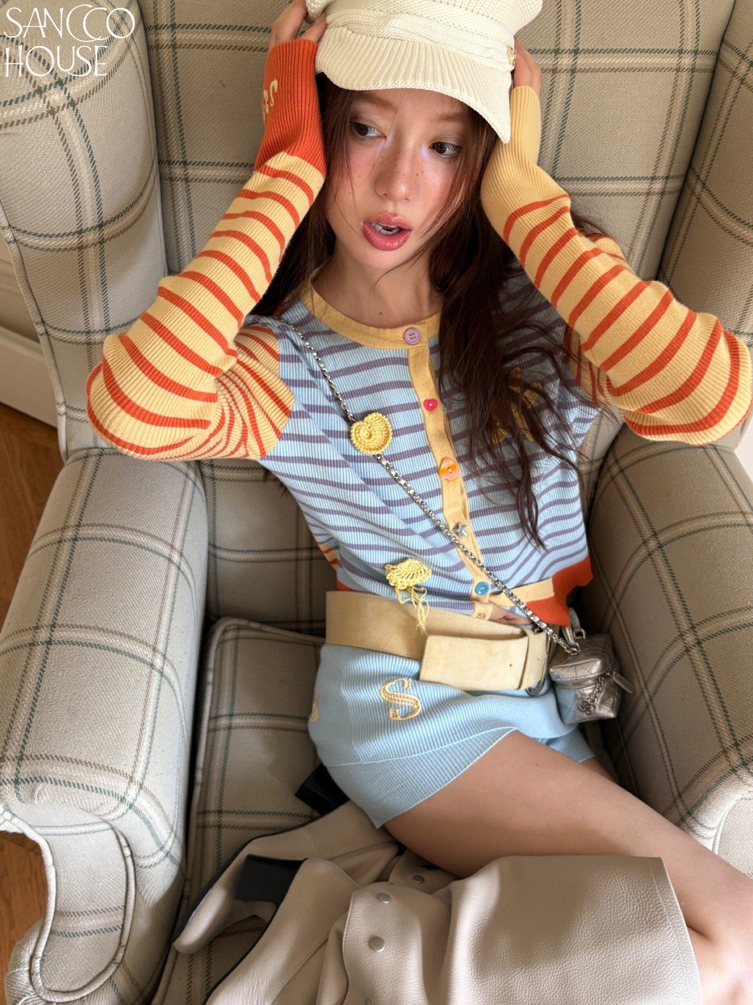 sancco house Starfish Striped Colorblock Cardigan Women&