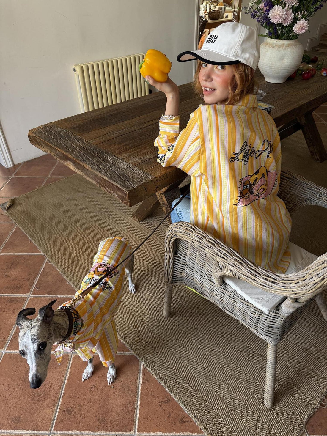 sancco house Striped Beach Dog Embroidered Women&