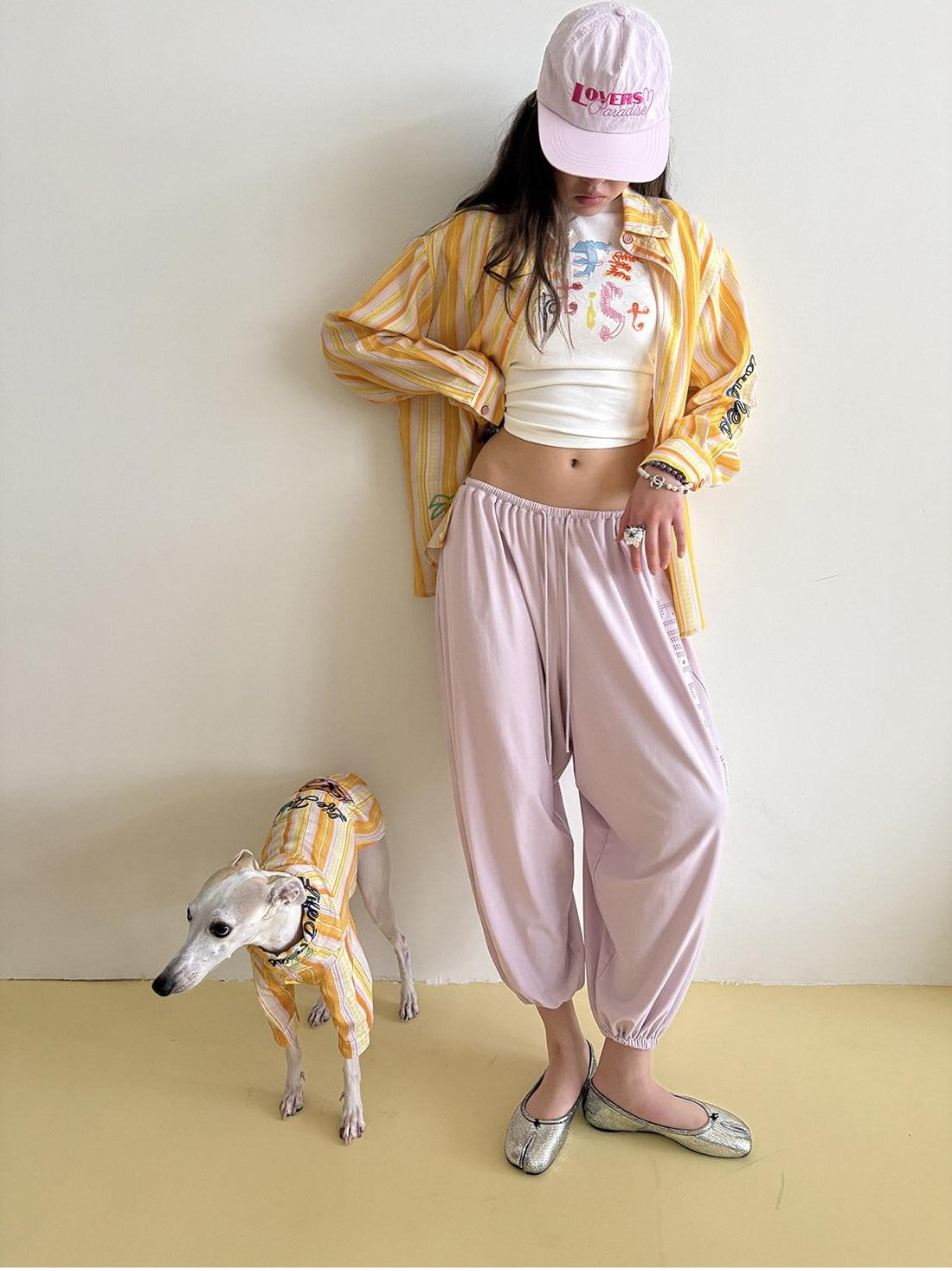 sancco house Striped Beach Dog Embroidered Women&