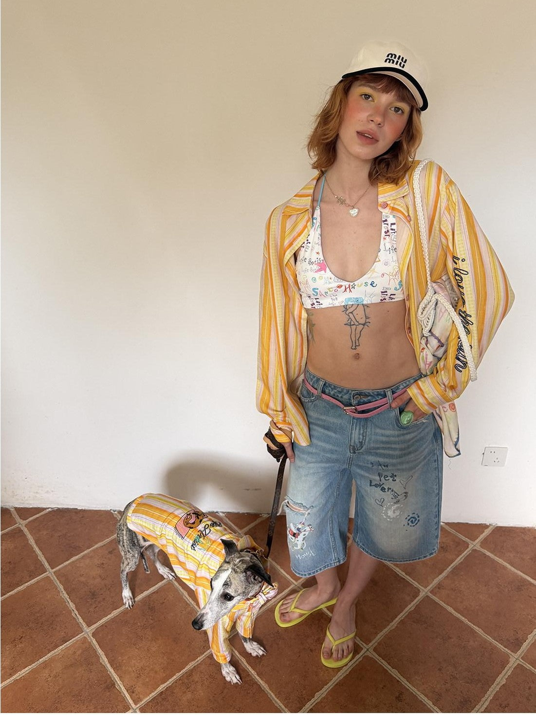 sancco house Striped Beach Dog Embroidered Women&