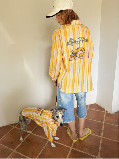 sancco house Striped Beach Dog Embroidered Women&
