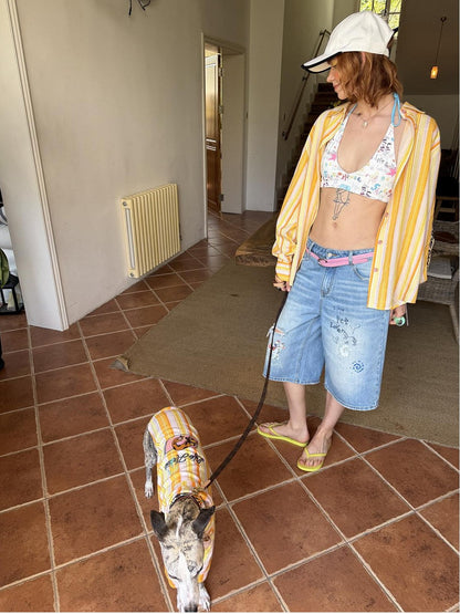sancco house Striped Beach Dog Embroidered Women&