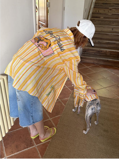 sancco house Striped Beach Dog Embroidered Women&