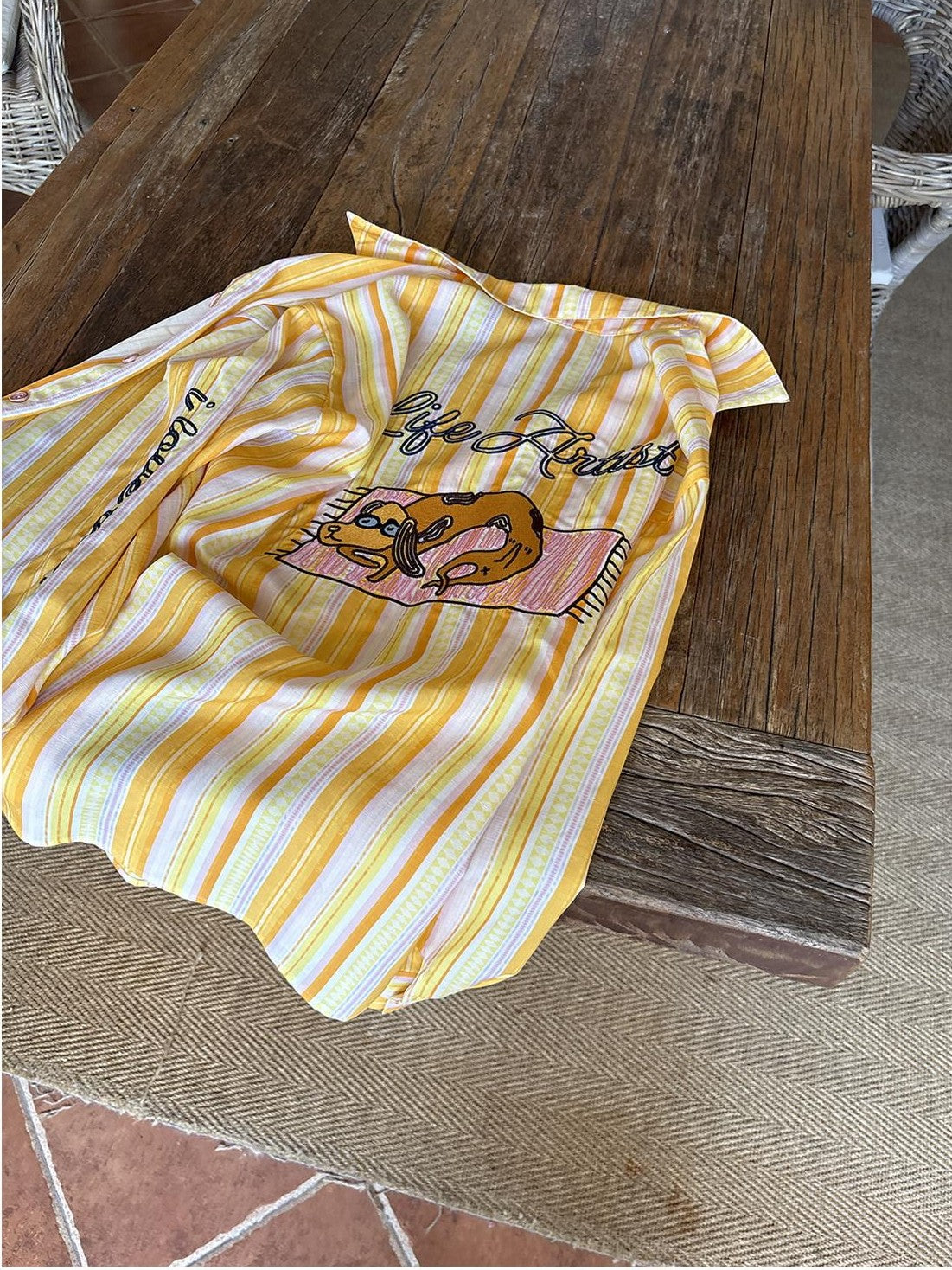 sancco house Striped Beach Dog Embroidered Women&
