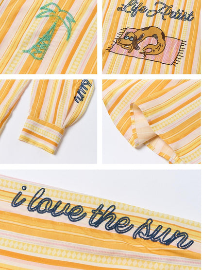 sancco house Striped Beach Dog Embroidered Women&