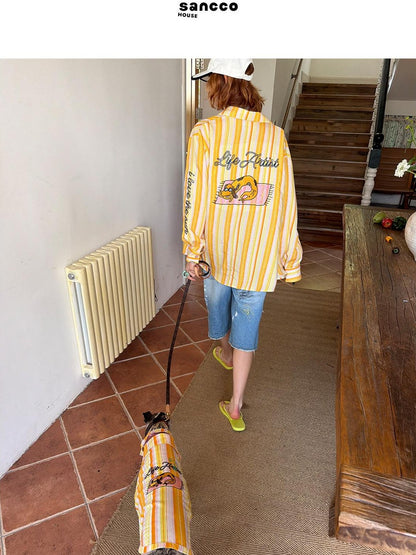 sancco house Striped Beach Dog Embroidered Women&