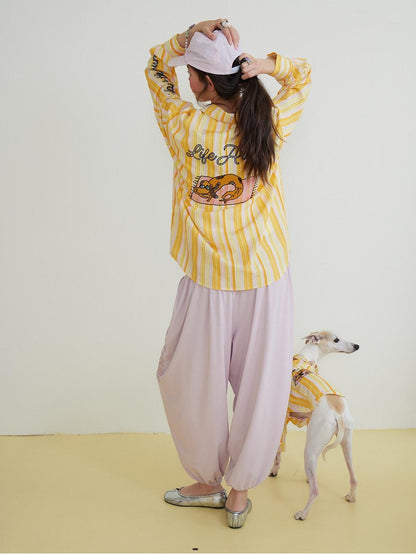 sancco house Striped Beach Dog Embroidered Women&