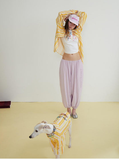 sancco house Striped Beach Dog Embroidered Women&