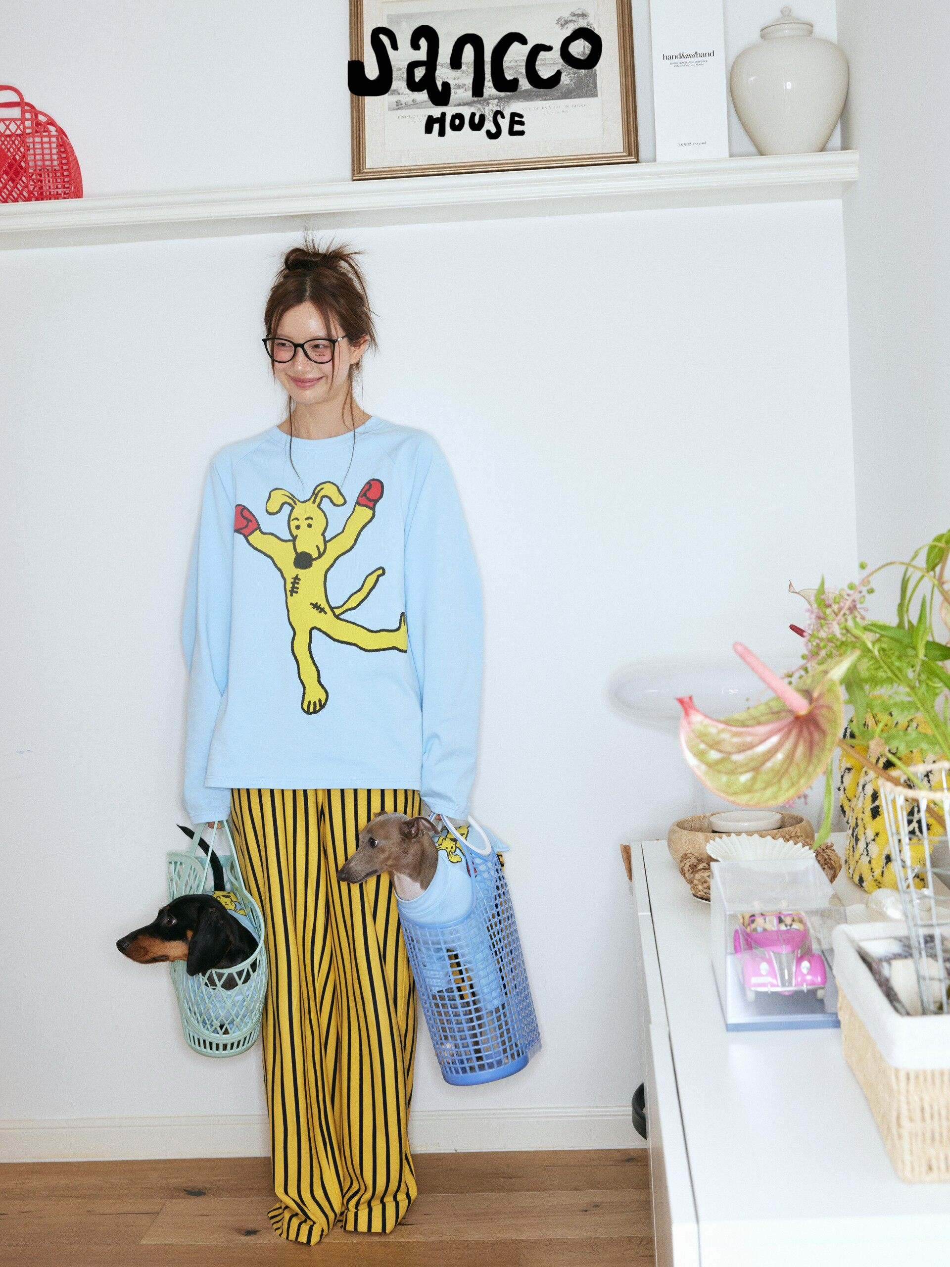 sancco_house_Striped_Colorblock_Boxing_Puppy_Print_Women&