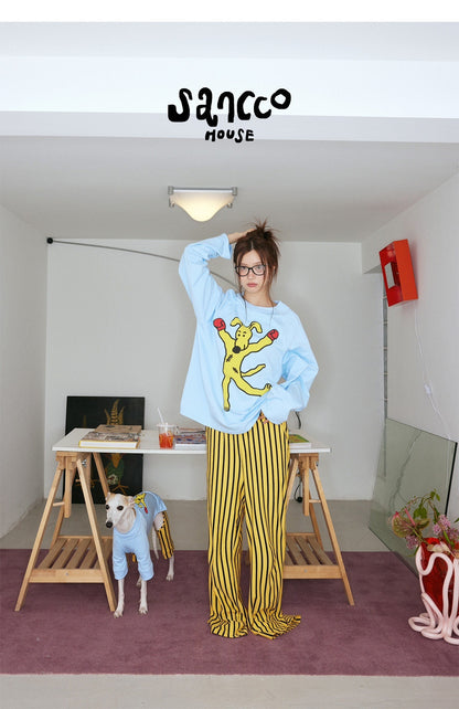 sancco_house_Striped_Colorblock_Boxing_Puppy_Print_Women&