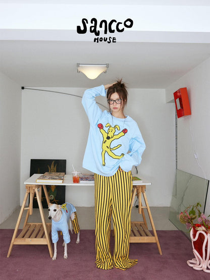 sancco house Striped Colorblock Boxing Puppy Print Women&