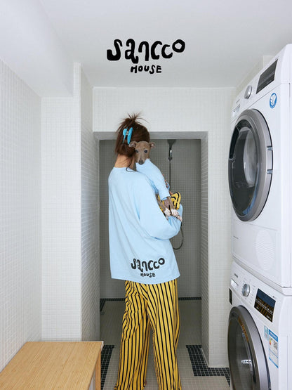 sancco house Striped Colorblock Boxing Puppy Print Women&