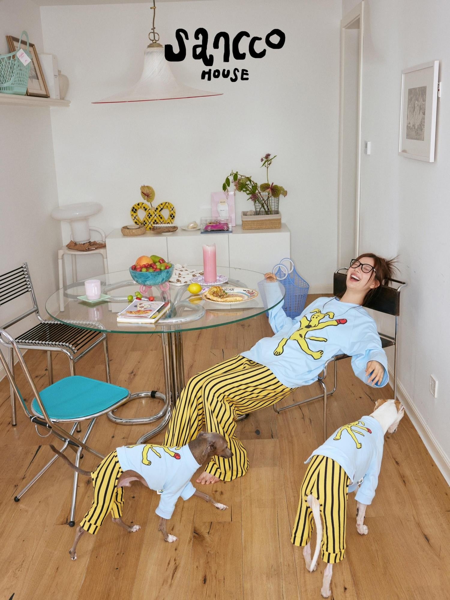 sancco house Striped Colorblock Boxing Puppy Print Women&