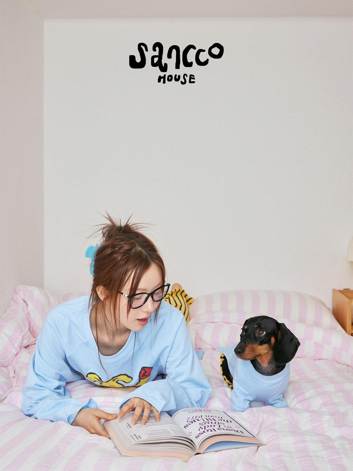 sancco house Striped Colorblock Boxing Puppy Print Women&