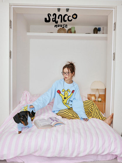 sancco house Striped Colorblock Boxing Puppy Print Women&