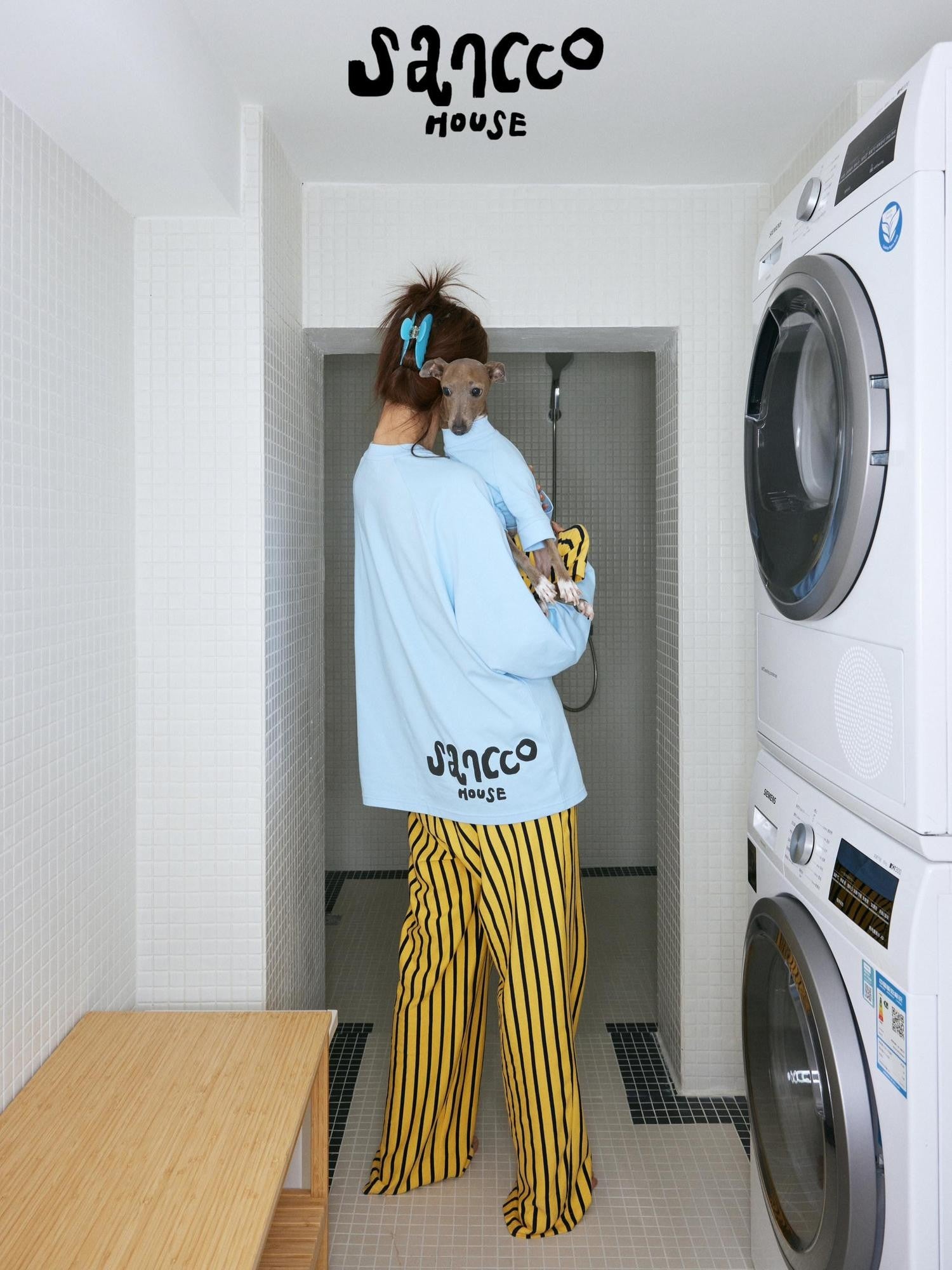 sancco house Striped Colorblock Boxing Puppy Print Women&