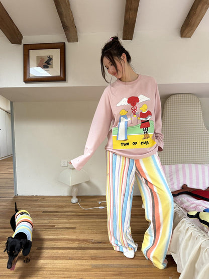 sancco house Striped Tarot Puppy Print Loose Women&