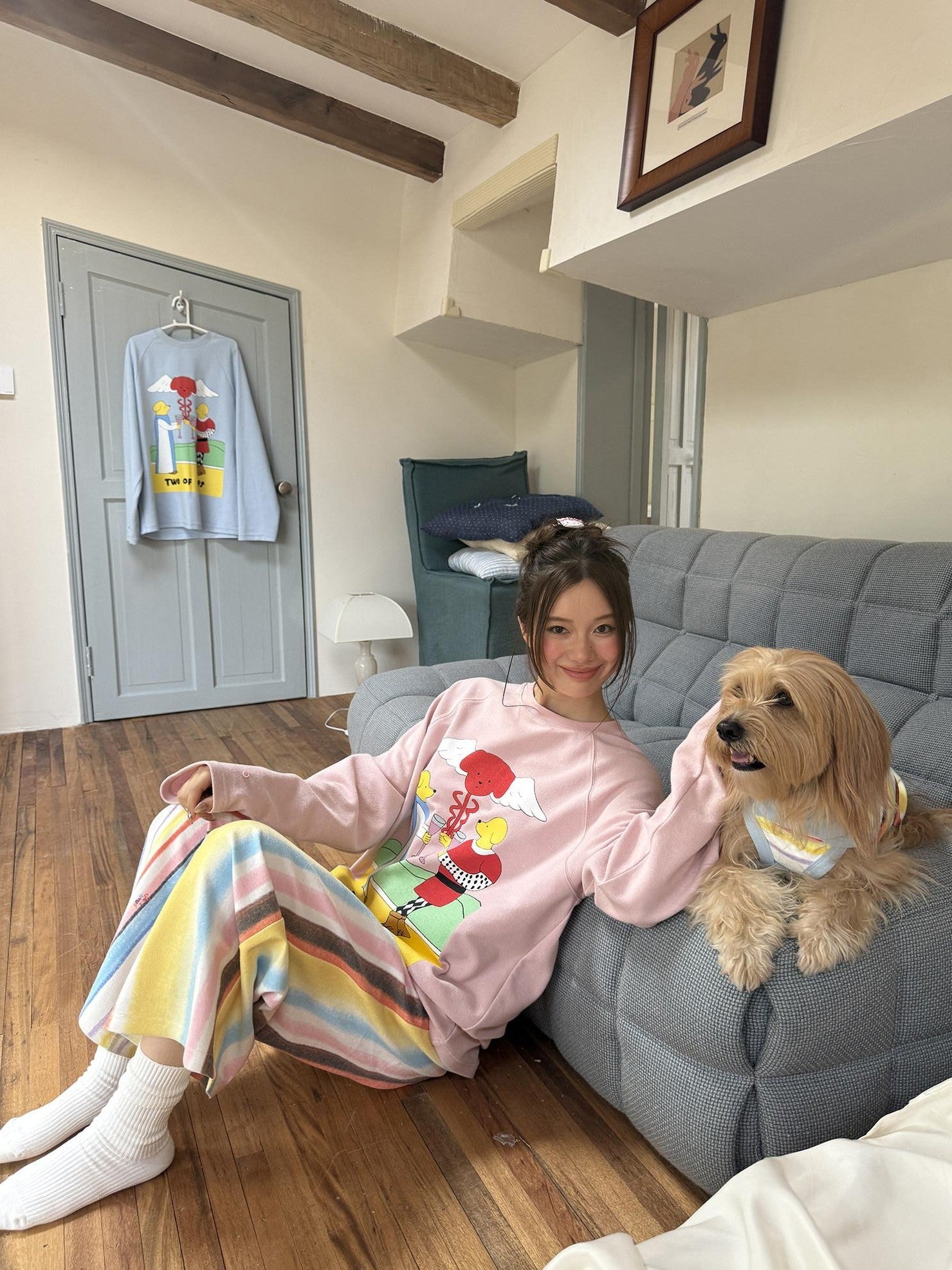 sancco house Striped Tarot Puppy Print Loose Women&