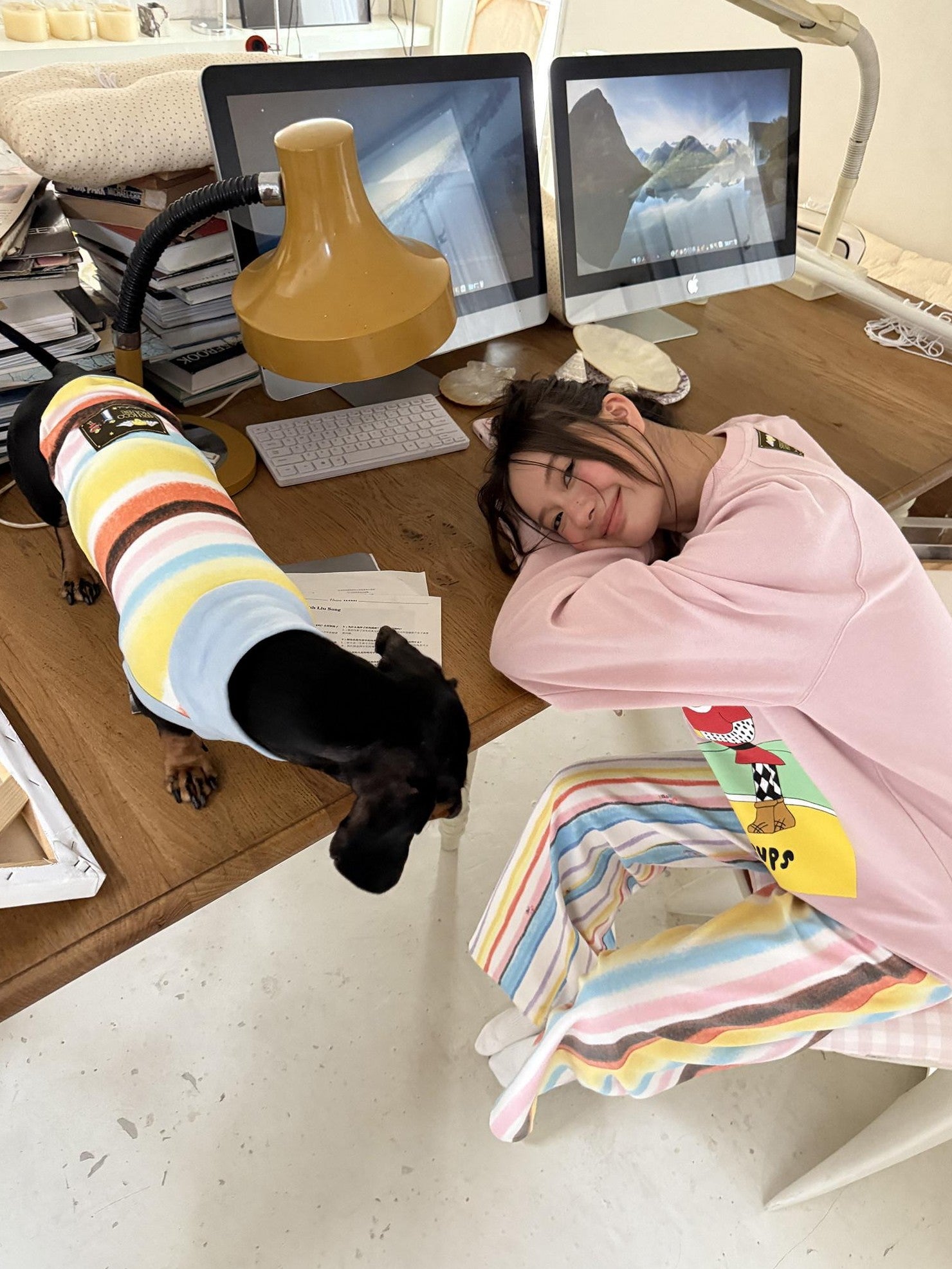 sancco house Striped Tarot Puppy Print Loose Women&