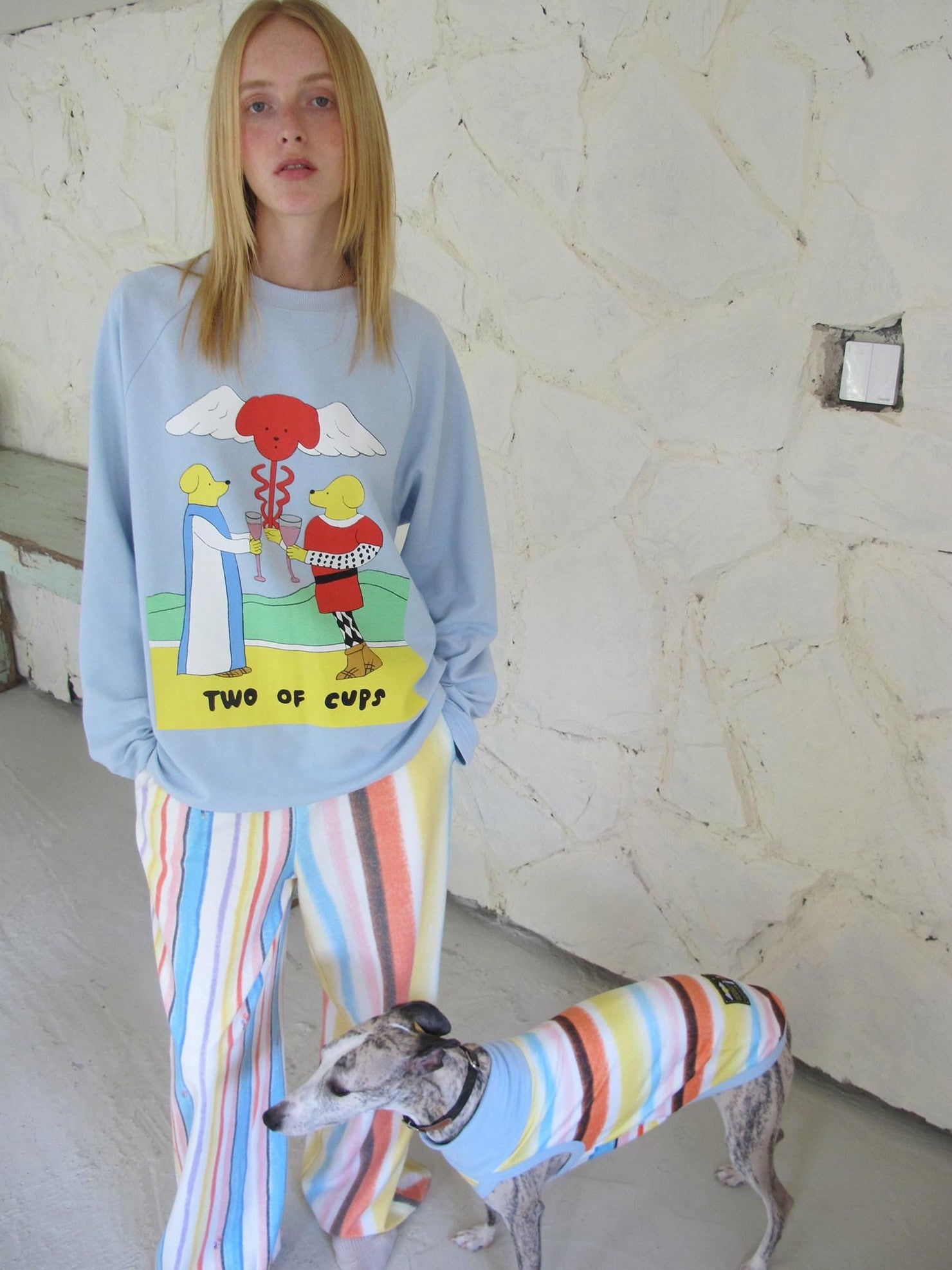 sancco house Striped Tarot Puppy Print Loose Women&