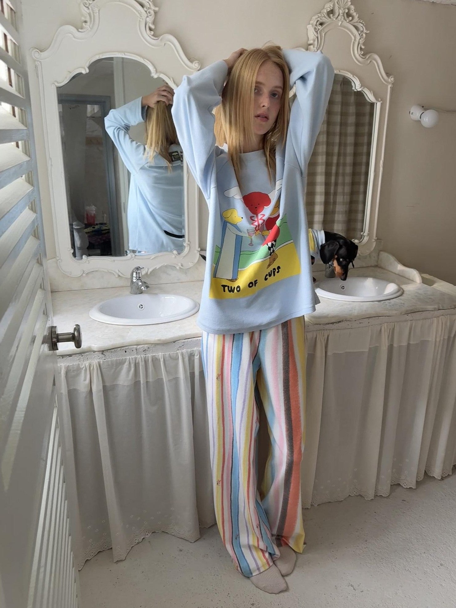 sancco house Striped Tarot Puppy Print Loose Women&