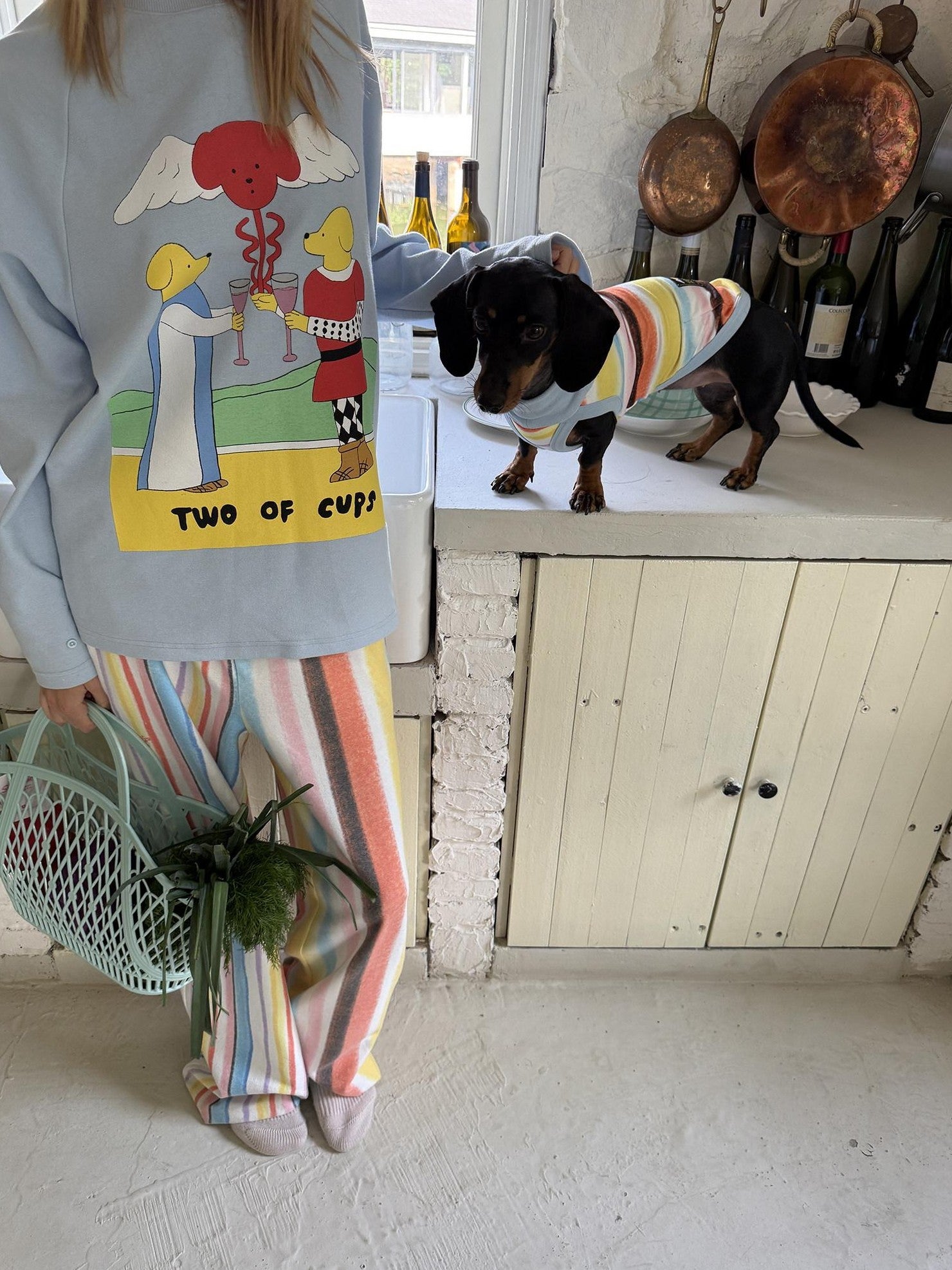 sancco house Striped Tarot Puppy Print Loose Women&