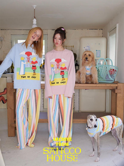 sancco house Striped Tarot Puppy Print Loose Women&